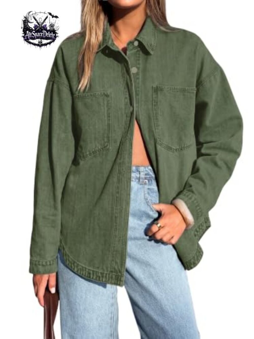 Oversized Long Sleeve Button Down Denim Shirt Distressed Jean Jacket